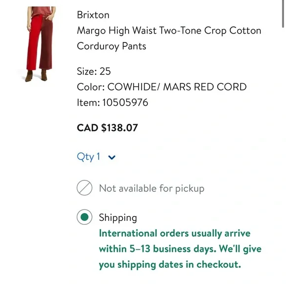 Brixton Two-Tone Red and Burgundy Wide-Leg Corduroy Jeans - Picture 5 of 9